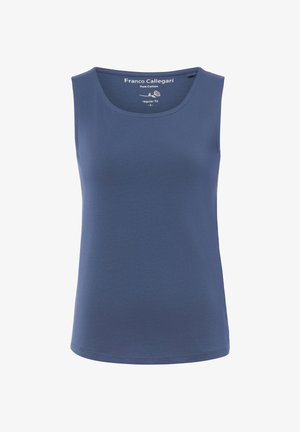 Ärmelloses blaues Baumwoll-Top mit Rundhalsausschnitt, reguläre Passform, mit dem Label "Franco Callegari", Größe Small.
