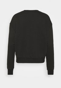 Sweat-shirt noir à manches longues avec col rond, poignets et ourlet côtelés, vu de dos sur fond blanc.