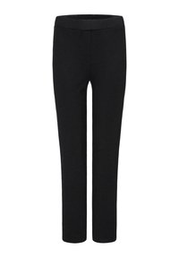 Zwarte, stretchy broeken met een gladde, zachte textuur. Ontworpen met een aansluitende, recht gesneden pasvorm en een elastische tailleband. Eenvoudig ontwerp, geen zichtbare details.