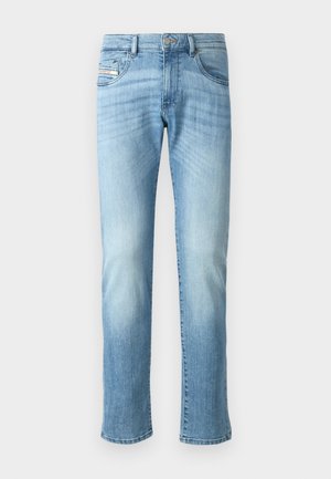 Lys blå denimbukser med rett snitt, med fem lommer, subtile slitasjer og brodert logo på den fremre lommen.