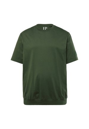 T-shirt verde a girocollo realizzato in morbido tessuto, con maniche corte e una vestibilità rilassata. Design minimalista senza motivi o loghi visibili.