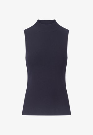 Top sin mangas de cuello alto en color navy, confeccionado con una tela suave, que presenta un diseño ajustado y un cuello alto para una silueta estilizada.