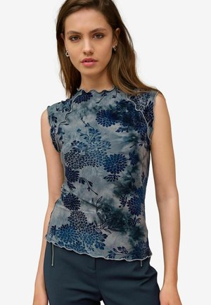 Next LETTUCE HEM SHORT SLEEVE MARBLED FLORAL - Blouse - blue