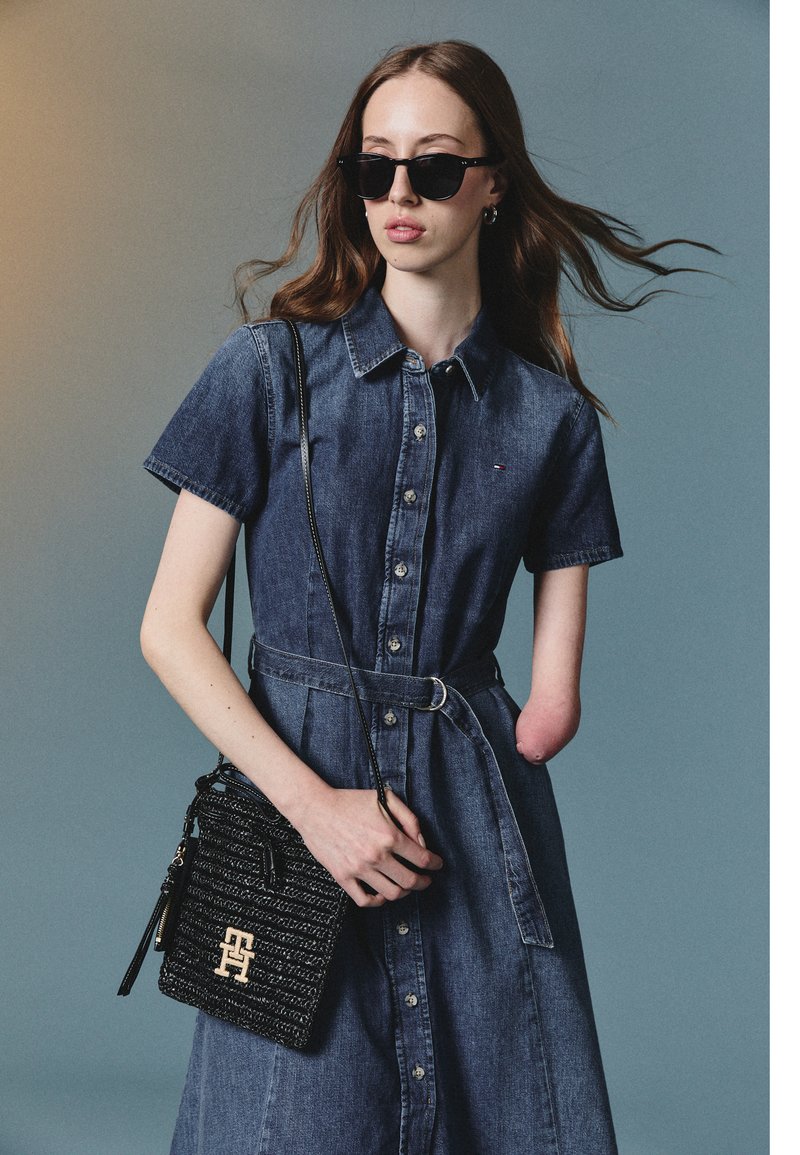 white christmas dresses Tommy Hilfiger Womens Gathered Waist Denim Dress, Medium Blue main image 1