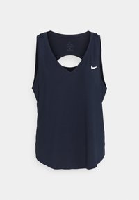 Granatowy, bezrękawnik Dri-FIT z dekoltem w serek i wycięciem z tyłu. Z przodu znajduje się małe białe logo Nike.