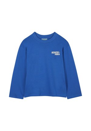 Blauwe longsleeve t-shirt van katoen met een ronde halslijn, voorzien van een witte "KENZO PARIS" logo aan de voorkant en een relaxed fit design.