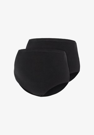 Black cotton high-waisted underwear set, featuring a smooth texture, full coverage design, and elastic waistband. Two pairs included.
