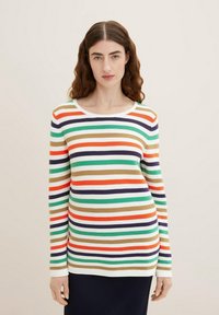 TOM TAILOR NEW OTTOMAN - Strickpullover - navy green multicolor stripe