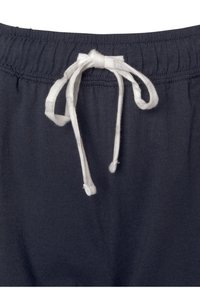 Cintura elástica en azul marino con cordón blanco; textura de tela suave; cuenta con elástico fruncido para ajuste del fit.