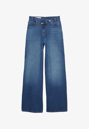 Blaue Jeans im Weiter Schnitt aus Denim mit Farbverlauf, vorderen Taschen, Gürtelschlaufen und einem Knopfverschluss.