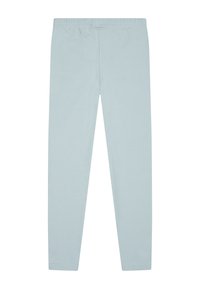 Leggings bleu clair en matière douce et extensible. Dotés d'une taille élastique et d'une texture lisse sans motifs ni accents visibles.