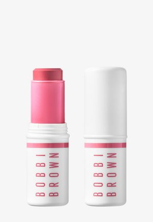 Bobbi Brown rosa Creme-Rougestick mit entferntem weißen Deckel, der das Produkt zeigt, und passendem geschlossenem Stift mit Deckel auf weißem Hintergrund.