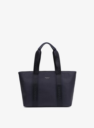 Zwarte leren shopper met dubbele handvatten, gestructureerde afwerking en "DIANA&CO" logo's op de bandjes en in het midden aan de voorkant.