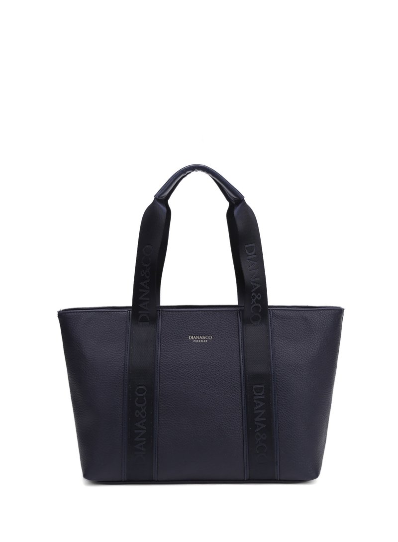 Sac fourre-tout en cuir noir avec double poignée, finition texturée et logos "DIANA&CO" sur les anses et au centre avant.