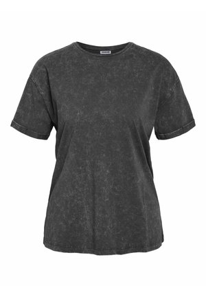 Mörkgrå bomullströja med rundad hals, korta ärmar och uppvikta ärmslut. Har en texturerad, blekt finish och en avslappnad passform.
