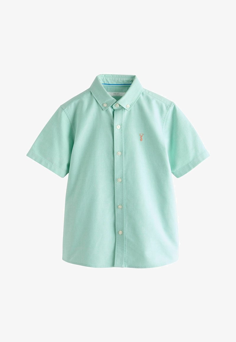 Chemise à manches courtes couleur vert clair avec fermeture par boutons, col boutonné et petit logo homard sur la poitrine gauche.