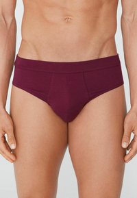 Burgundské pánské trenýrky vyrobené z měkké, elastické tkaniny. Mají široký pás a podpůrný design přední kapsy. Hladká textura, minimalistický styl.