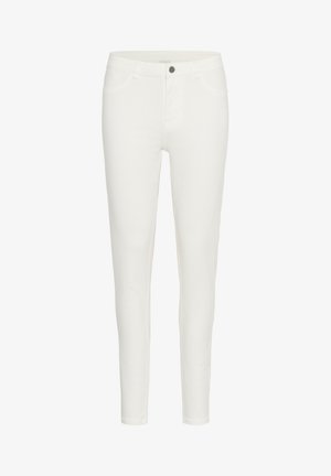 Weiße, schmale Jeans aus Denim-Stoff mit Knopfverschluss, fünf Taschen und einer glatten Textur. Schmaler Schnitt mit eleganter Silhouette.