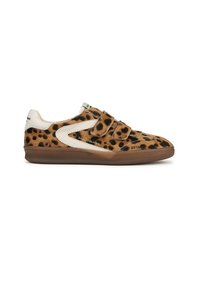 Sneakers con stampa leopardata, con una parte superiore morbida e testurizzata, dettagli in pelle bianca e due cinturini regolabili in Velcro. Suola in gomma per una maggiore aderenza.