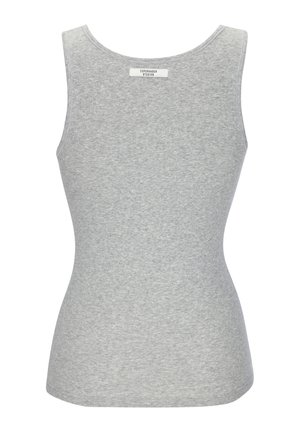 Grijze mouwloze tanktop van zacht katoen. Strakke pasvorm met een ronde halslijn en een gladde textuur. Minimale branding op de achterkant.