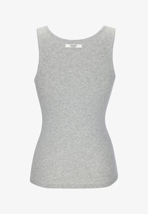 Grijze mouwloze tanktop van zacht katoen. Strakke pasvorm met een ronde halslijn en een gladde textuur. Minimale branding op de achterkant.