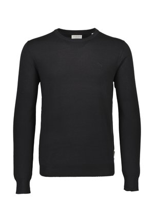 Schwarzer Pullover mit langen Ärmeln und Rundhalsausschnitt aus Strickstoff. Verfügt über gerippte Bündchen und Saum sowie ein kleines Logodetail auf der Brust.