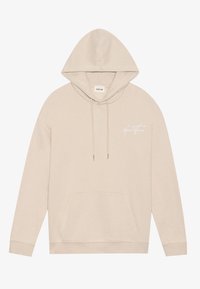 Beżowa bluza z kapturem z kieszenią z przodu, kapturem na sznurku oraz białym, kursywą napisem "YourTurn" na lewej piersi.