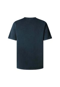 Camiseta de algodón azul oscuro con mangas cortas, cuello redondo y textura suave. La vista trasera no presenta estampados ni adornos.