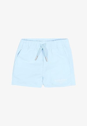 Lichtblauwe kinderzwembroek met elastische tailleband, koordje met metalen uiteinden, zijzakken en Givenchy-logo op linkerbeen.