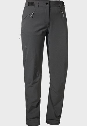 Gray hiking pants made of durable, lightweight fabric. Features include zippered pockets and adjustable waist, offering flexibility and comfort.