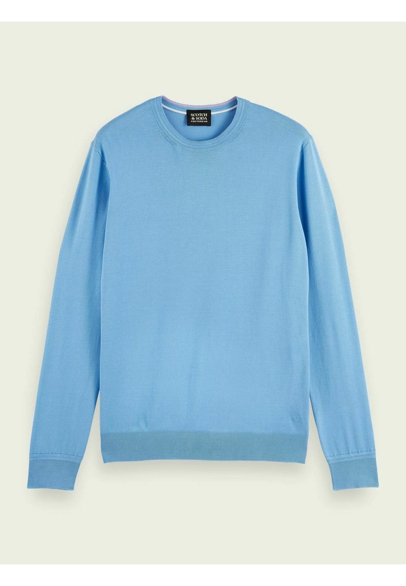 Hellblaues Sweatshirt aus weichem Material mit Rundhalsausschnitt, langen Ärmeln sowie Rippbündchen und -saum. Minimales Branding sichtbar.