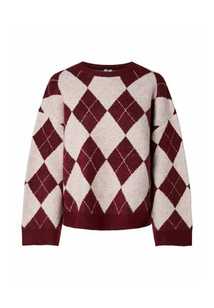 Pieces, KNITTED PULLOVER PCALVA LOOSE CHECK - Pullover - dark red