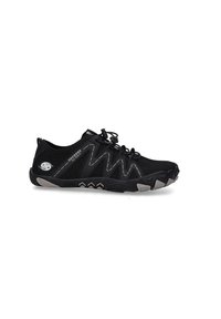 Chaussure de sport noire avec une tige en mesh, des lacets élastiques et une semelle texturée conçue pour l'adhérence et la flexibilité, marque Dockers by Gerli.