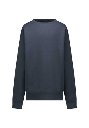 Donker marineblauwe sweatshirt met lange mouwen, ronde hals en subtiele 'Denim Dept' tekst op de bovenste linkerkant van de borst.