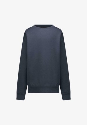 Donker marineblauwe sweatshirt met lange mouwen, ronde hals en subtiele 'Denim Dept' tekst op de bovenste linkerkant van de borst.