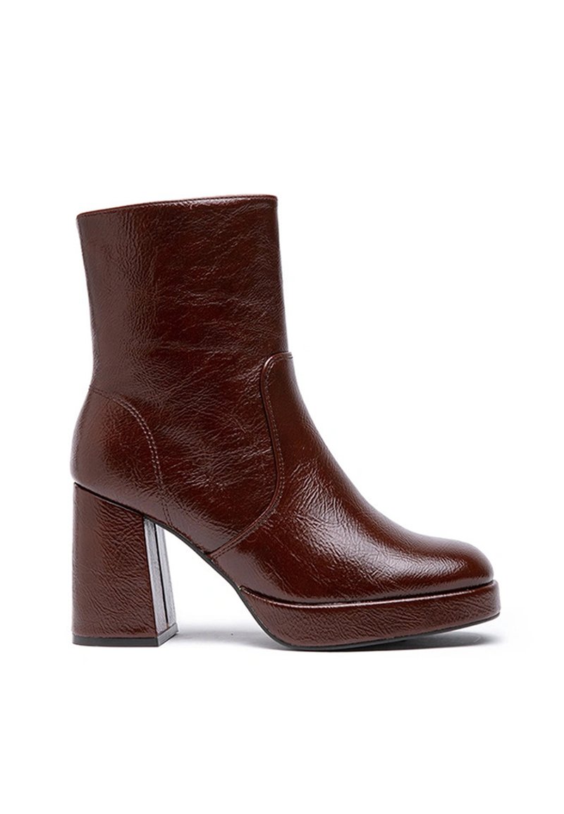 Bottines en cuir à talons carrés marron femme | La Halle