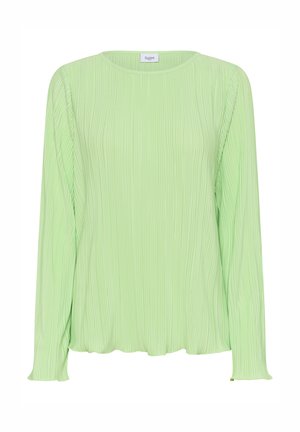 Lys grøn, plisseret langærmet top med rund halsudskæring. Blødt, struktureret stof med subtile lodrette linjer og afslappet pasform.