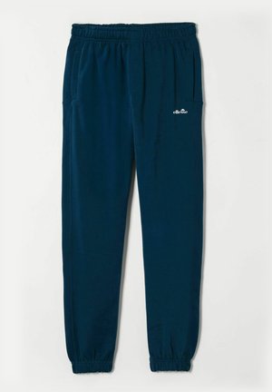 Pantaloni della tuta blu navy con vita e polsini elasticizzati, tasche laterali e logo bianco ellesse sulla coscia sinistra.
