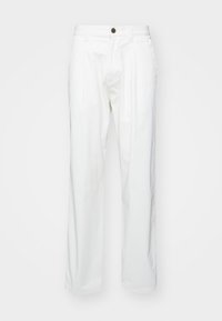 Witte katoenen broeken met een relaxed fit, met een knoopsluiting, twee voorplooien en zijzakken. Soepele textuur, geen patronen.