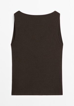 Brown sleeveless top with a high neckline, crafted from soft cotton fabric. Features smooth edges and a simple design.