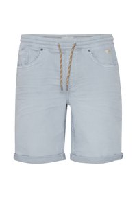 Světle modré šortky z měkkého materiálu s elastickým pasem, stahovací šňůrkou a ohrnutými lemy. Mají dvě přední kapsy a nenápadné logo.
