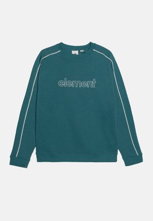 Teal sweatshirt with a crew neckline, white accent stitching along the shoulders, and "element" logo in white on the front. Cotton blend material.