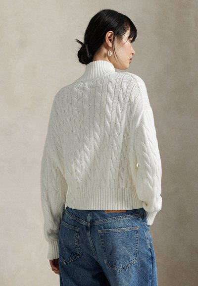 Polo Ralph Lauren CABLE-KNIT COTTON QUARTER-ZIP SWEATER - Πουλόβερ - white