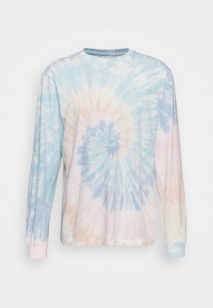 Langärmliges Batikshirt mit Spiralmuster in Pastellblau, Pink und Cremefarben; aus weichem Baumwollstoff gefertigt.