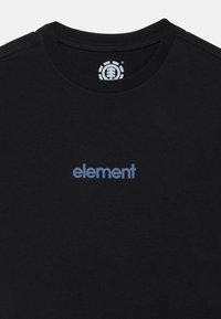 Black cotton t-shirt featuring a round neckline and a light blue "element" logo on the chest. Soft texture and casual design.