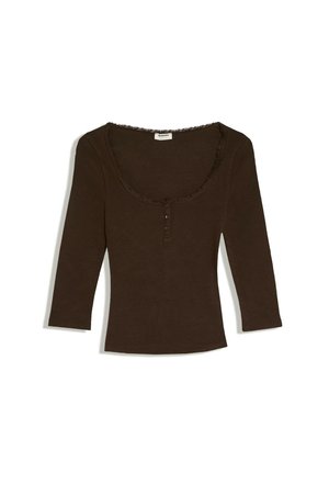 Bershka, LONG-SLEEVE V-NECK SHIRT WITH LACE DETAIL AND BUTTONS - T-shirt à manches longues - dark brown