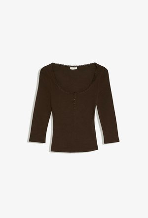 Bershka, LONG-SLEEVE V-NECK SHIRT WITH LACE DETAIL AND BUTTONS - T-shirt à manches longues - dark brown