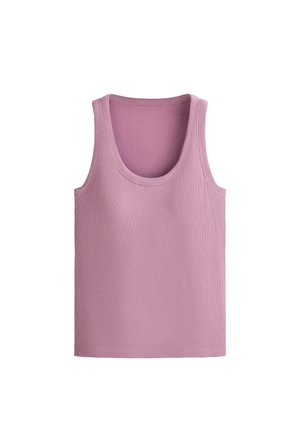 Mouwloos geribd hemdje in effen lichtpaars met een ronde halslijn, plat weergegeven tegen een witte achtergrond.