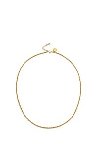 Collier plaqué or avec un design en corde tordue, présentant un fermoir et une chaîne ajustable pour varier la longueur. Texture lisse et brillante.