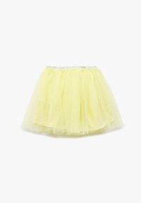 Geel tule rok met een gelaagd ontwerp, zachte textuur en een elastische tailleband met sprankelende afwerking.